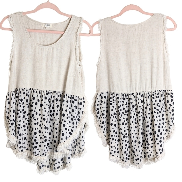 Boho Sleeveless Linen Blend Cow Print  Babydoll Top/Tunic Women's Medium - Picture 1 of 10